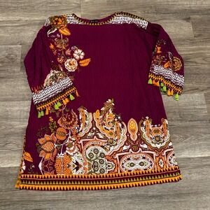 Junaid Jamshed J Pret Women Cotton Kurti Tunic Purple Orange Paisley Floral S 10